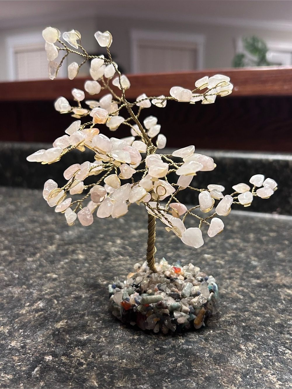 Rose Quartz‎ Gemstone Wire Tree Crystal Bonsai Decor Healing Stone